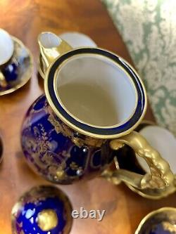 Ensemble de café/thé vintage Lindner Kueps Bavaria Echt Cobalt Blue et or, 17 pièces