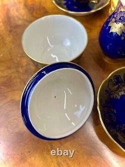 Ensemble de café/thé vintage Lindner Kueps Bavaria Echt Cobalt Blue et or, 17 pièces