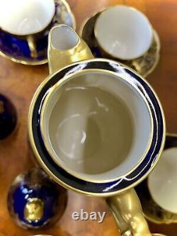 Ensemble de café/thé vintage Lindner Kueps Bavaria Echt Cobalt Blue et or, 17 pièces