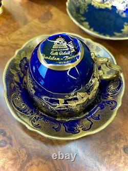 Ensemble de café/thé vintage Lindner Kueps Bavaria Echt Cobalt Blue et or, 17 pièces