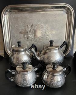 Ensemble de café/thé vintage avec plateau et 4 pièces de thé/café, pot à lait, pot à sucre URSS