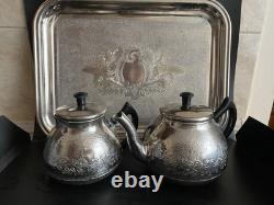Ensemble de café/thé vintage avec plateau et 4 pièces de thé/café, pot à lait, pot à sucre URSS