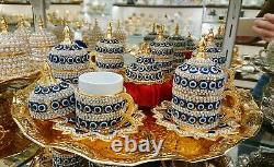 Ensemble de café turc, tasses de café turc recouvertes de strass style vintage faites à la main.