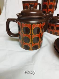 Ensemble de café vintage Arthur Wood, 15 pièces, années 1970, motif iconique orange/marron