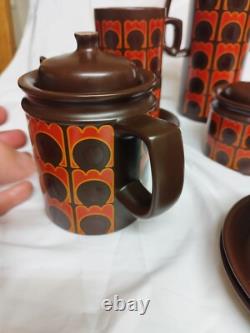 Ensemble de café vintage Arthur Wood, 15 pièces, années 1970, motif iconique orange/marron
