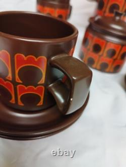 Ensemble de café vintage Arthur Wood, 15 pièces, années 1970, motif iconique orange/marron