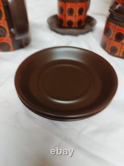 Ensemble de café vintage Arthur Wood, 15 pièces, années 1970, motif iconique orange/marron