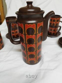Ensemble de café vintage Arthur Wood, 15 pièces, années 1970, motif iconique orange/marron
