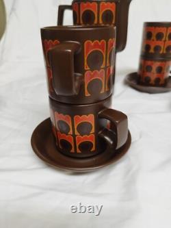 Ensemble de café vintage Arthur Wood, 15 pièces, années 1970, motif iconique orange/marron