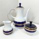 Ensemble De Café Vintage Bareuther Waldsassen Bavière Allemagne 3 Pièces Bleu Cobalt Or