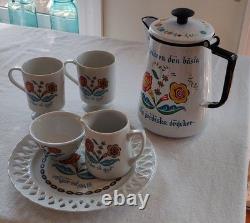 Ensemble de café vintage Berggren : pot, tasses, crémière, sucrier et assiette, 6 pièces À LIRE