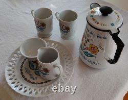 Ensemble de café vintage Berggren : pot, tasses, crémière, sucrier et assiette, 6 pièces À LIRE