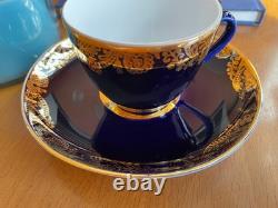 Ensemble de café vintage LFZ en porcelaine bleu cobalt et or pour 6 personnes