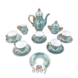 Ensemble de café vintage Limoges avec paysage, théière, sucrier, crémier, tasses à café en porcelaine