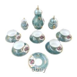 Ensemble de café vintage Limoges avec paysage, théière, sucrier, crémier, tasses à café en porcelaine