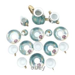 Ensemble de café vintage Limoges avec paysage, théière, sucrier, crémier, tasses à café en porcelaine