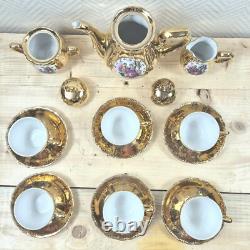 Ensemble de café vintage Limoges paysage Pot Sucre Crémier Tasses à café Porcelaine