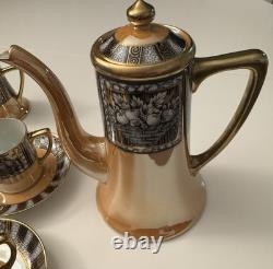 Ensemble de café vintage Noritake en porcelaine de bone china 9 pièces en parfait état avec lustre.