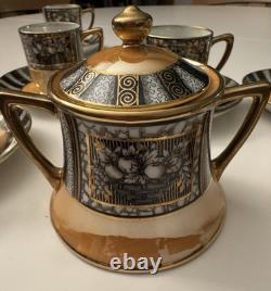 Ensemble de café vintage Noritake en porcelaine de bone china 9 pièces en parfait état avec lustre.