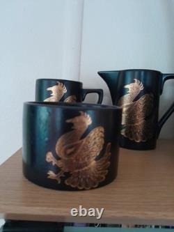 Ensemble de café vintage Portmeirion Phoenix noir et or design John Cuffley