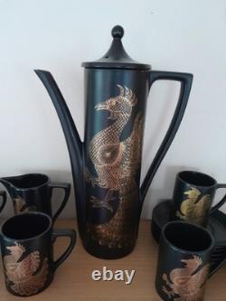 Ensemble de café vintage Portmeirion Phoenix noir et or design John Cuffley