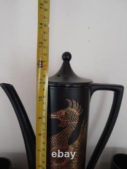 Ensemble de café vintage Portmeirion Phoenix noir et or design John Cuffley