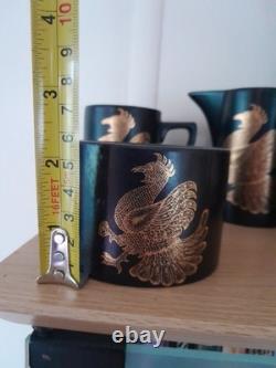 Ensemble de café vintage Portmeirion Phoenix noir et or design John Cuffley