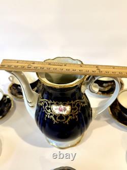 Ensemble de café vintage Reichenbach Echt Kobalt Marine/floral/or en 6 personnes GDR 15 pièces