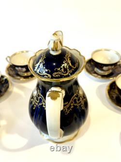 Ensemble de café vintage Reichenbach Echt Kobalt Marine/floral/or en 6 personnes GDR 15 pièces