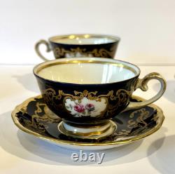 Ensemble de café vintage Reichenbach Echt Kobalt Marine/floral/or en 6 personnes GDR 15 pièces