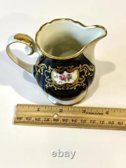 Ensemble de café vintage Reichenbach Echt Kobalt Marine/floral/or en 6 personnes GDR 15 pièces