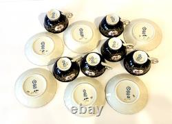 Ensemble de café vintage Reichenbach Echt Kobalt Marine/floral/or en 6 personnes GDR 15 pièces