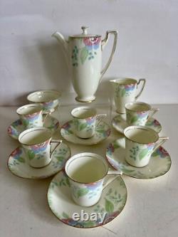 Ensemble de café vintage Royal Doulton motif Nerissa Art Déco pastels en très bon état