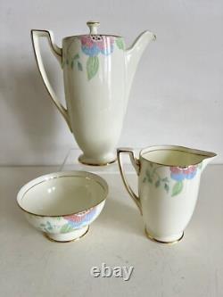 Ensemble de café vintage Royal Doulton motif Nerissa Art Déco pastels en très bon état