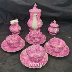 Ensemble de café vintage Scènes de Limoges Théière Sucre Crémier Tasses à café Porcelaine Rose