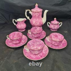 Ensemble de café vintage Scènes de Limoges Théière Sucre Crémier Tasses à café Porcelaine Rose