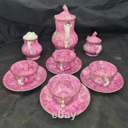 Ensemble de café vintage Scènes de Limoges Théière Sucre Crémier Tasses à café Porcelaine Rose