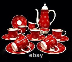 Ensemble de café vintage Susie Cooper pour 6 personnes / Tourbillons rouges et blancs / Antique