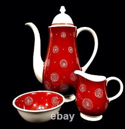 Ensemble de café vintage Susie Cooper pour 6 personnes / Tourbillons rouges et blancs / Antique