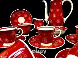 Ensemble de café vintage Susie Cooper pour 6 personnes / Tourbillons rouges et blancs / Antique