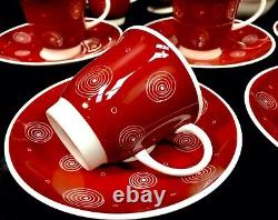 Ensemble de café vintage Susie Cooper pour 6 personnes / Tourbillons rouges et blancs / Antique