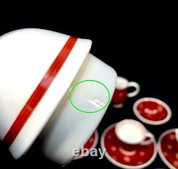 Ensemble de café vintage Susie Cooper pour 6 personnes / Tourbillons rouges et blancs / Antique