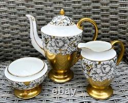 Ensemble de café vintage Victoria Cartwright & Edwards au design Pivoine, Noir et Or