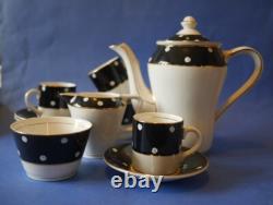 Ensemble de café vintage à pois noirs et blancs pour 4 personnes Crownford