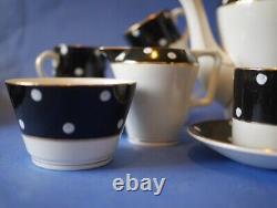Ensemble de café vintage à pois noirs et blancs pour 4 personnes Crownford
