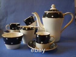 Ensemble de café vintage à pois noirs et blancs pour 4 personnes Crownford