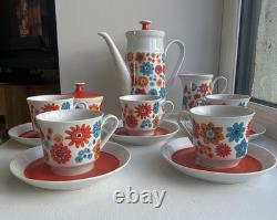 Ensemble de café vintage années 1960 Flower Power 5 tasses et soucoupes rétro