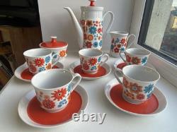 Ensemble de café vintage années 1960 Flower Power 5 tasses et soucoupes rétro