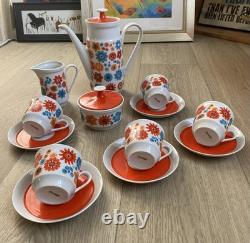 Ensemble de café vintage années 1960 Flower Power 5 tasses et soucoupes rétro