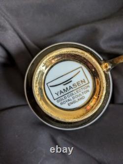 Ensemble de café vintage de 14 pièces avec support en chrome, Collection Or Yamasen, Royal Ensemble de café vintage de 14 pièces avec support en chrome, Collection Or Yamasen, Royal